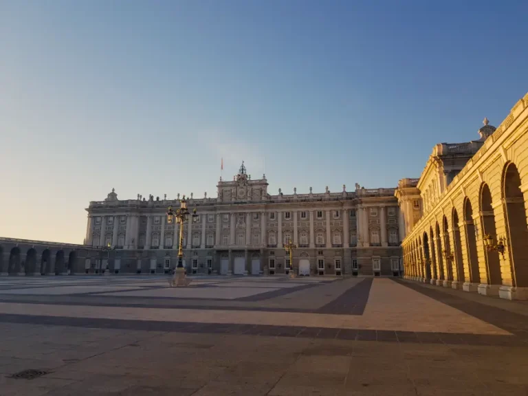 Royal palace Madrid sunset